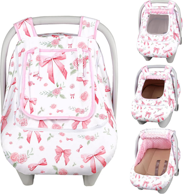Car Seat Cover Baby Girls Winter, Dual Zipper Infant Carseat Covers with