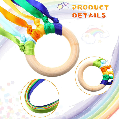 6 Pieces Ribbon Hand Kite Montessori Toy, Creative Waldorf Toy with Wood Ring, Bright Colors for Birthday Party