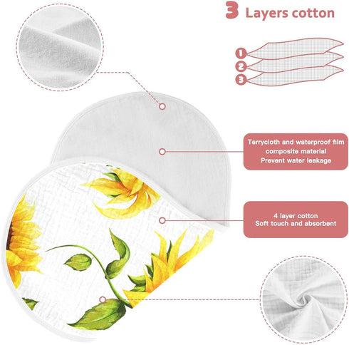 Muslin Baby Burp Cloths Set of 2, Soft Absorbent Big Sunflower Muslin Washcloths, Bibs for Newborns