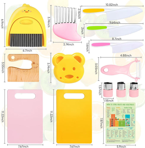 Set 2-10 Suhctuptx Kids Knife for Real Cooking, Kids Kitchen Knives with Cutting Board Crinkle Cutters Cleaning Tools