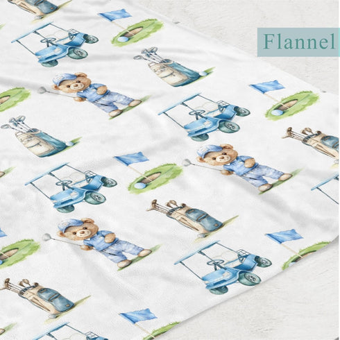 Wicbfdfv 60x80inch Cute Bear Golf Cart Blue Baby Blankets for Boy Girl Bears Sport Golfing Flag Club Flannel Fleece