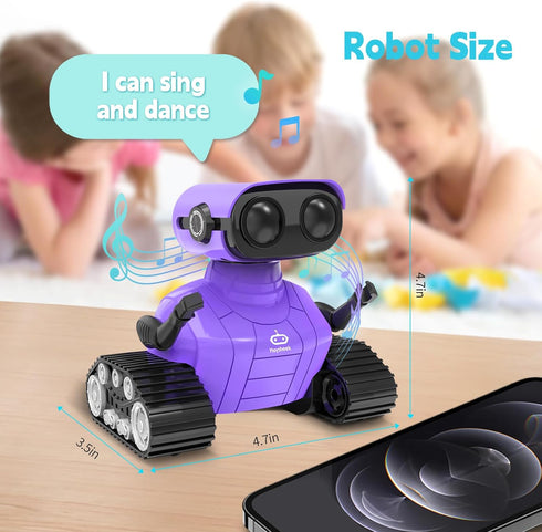 Rechargeable Emo Robot Toy, Remote Control Robot with Auto-Demonstration, Smart Robot Gift for Kids Age 3+ Purple
