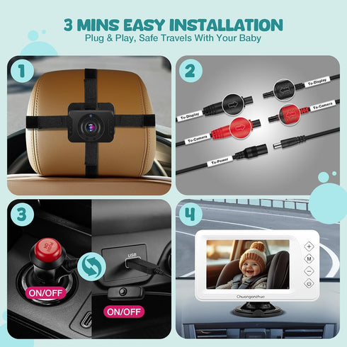 Chuanganzhuo 1080P 5inch 5inch, Baby Car Camera with Advanced Night Vision, AHD IPS Full View Baby Monitor, Carseat