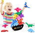 FFTROC Montessori Dinosaur Toys for 2-4 Year Old Boys, Wooden Stacking Balancing Block Sets for Kids