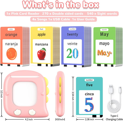 520 2 3 4 5 6 Kidzdo Bilingual Spanish English Talking Flash Cards, Easter Birthday Gifts for Year Old Girls, Language