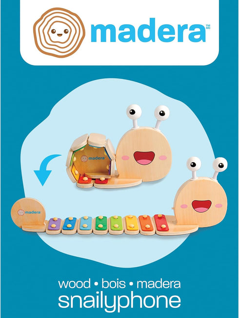 8-Key 2 3+ Madera Wood: Snailyphone - Snail-Designed Xylophone, Matching Mallets, Wooden Musical Instrament