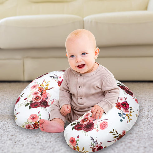 SWESEN Floral Nursing Pillow Cover for Baby Girl, Soft Organic Breastfeeding Pillow Slipcover, Burgundy Watercolor