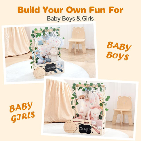8 1 Closet, In Wooden Baby Shower Crate Baby Basket with Handle Footprint Kit for Baby Shower Gifts, Baby Shower Wooden