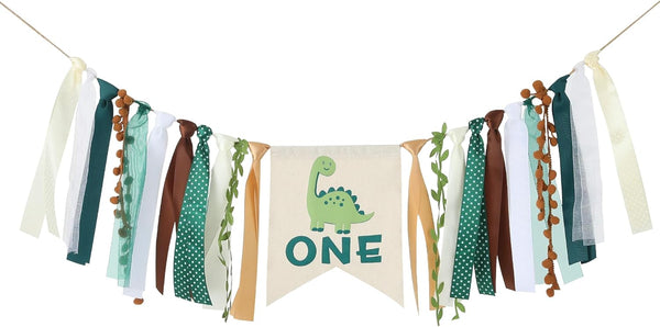 Tenshun Dinosaur 1st Birthday High Chair Banner - Baby Boy First Highchair Banner