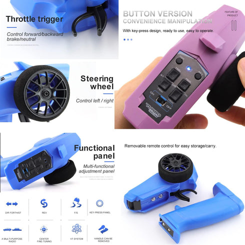 Turbo Racing 91803G-VT RC Remote Controller with 4CH Receiver for RC Car Boat, 2.4GHz 3CH