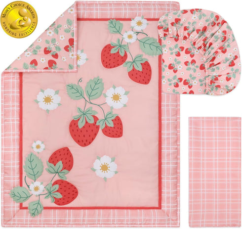 3-Piece Set The Peanutshell Strawberry Sweet Baby Girl Crib Bedding Pink Nursery Bedding, Crib Comforter & Decor