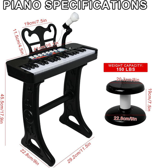 Love&Mini Piano Toy for Kids - 37 Keys Kids Piano Keyboard with Stool and Microphone, Black