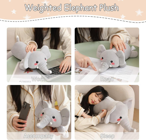 13.8 Inch, 1.6 Lbs SQEQE Weighted Elephant Plush, Weighted Elephant Stuffed Animal, Cute Plushies Soft Pillow Toy Gift