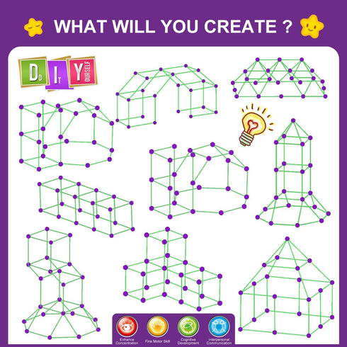Fort Building Kit for Kids, STEM Construction Toys, Educational Gift for Boys and Girls Age 3-12, 140 Pcs, Purple