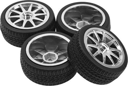 4Pcs 2.55in Rubber Tires & 12mm Hex Plastic Wheel Rims Set 10-Spoke with Foam Compatible with Traxxas Kyosho HPI Tamiya