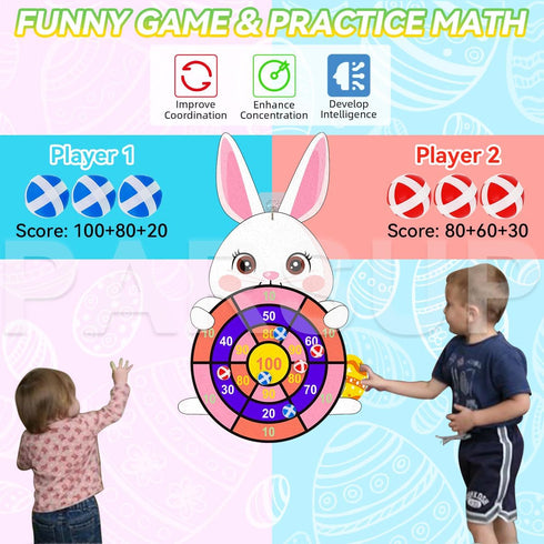 Easter Dart Board Game, Cute Bunny Party Board Game with 12 Stick Velcro Balls for Kids Ages 4-8