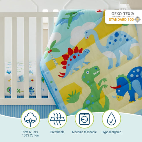 3-Piece Set Wildkin Microfiber Crib Bedding Comforter, Fitted Sheet & Crib Skirt - Dinosaur Land