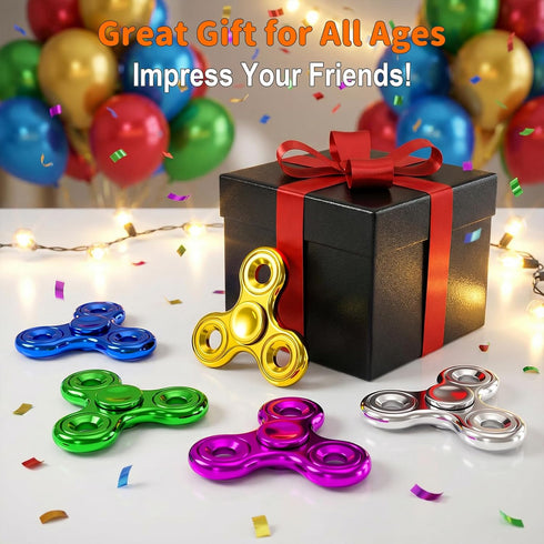 5 Pack,Electroplated 3-5 6+ Fidget Toys Adults Metal Fidget Spinner Stress Reducer,High Speed Min Quite Spins,Fidgets