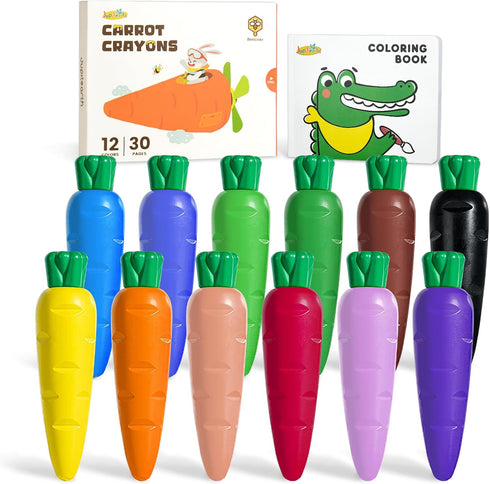 JUPITEARTH Carrot Crayons for Kids 12 Colors, Non Toxic Beeswax Crayons for