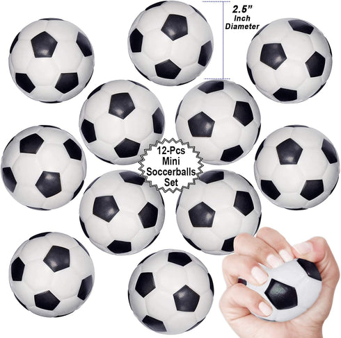 Mini Sports Balls for Kids Party Favor Toy - 12 Pack Squeeze Foam for Soccer, Basketball, Football, Baseball