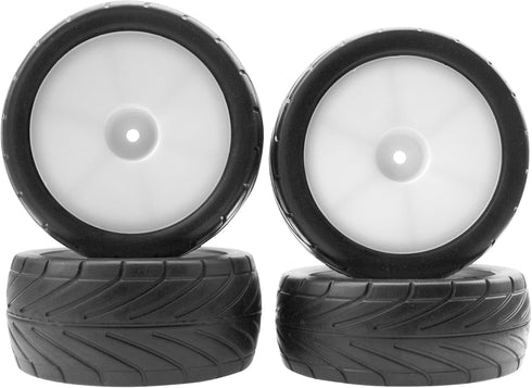 4Pack ShareGoo RC 85mm/3.34" Rubber Tires Front Rear Tyres 12mm Hex Wheel Compatible with Redcat HPI HSP Kyosho 1/10 RC Off-Road Car Buggy (White)