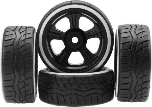 1/10 RC Hard Plastic Drift Tires & Wheel Rims, 12mm Hex Compatible with HSP 94123 Tamiya TT01 TT02 Kyosho Traxxas