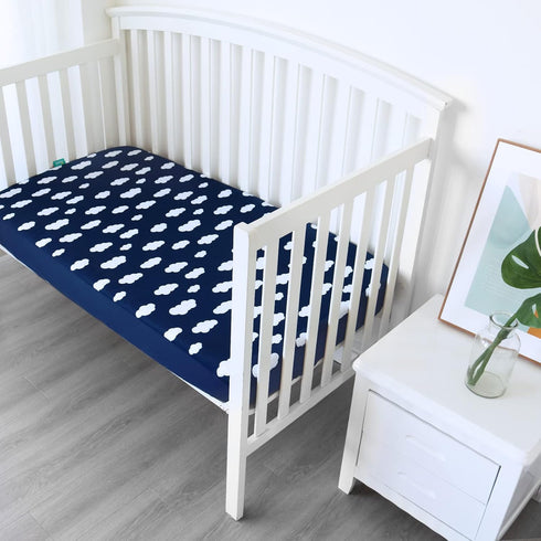 4 Pack Crib Sheets for Boys and Girls Fitted - Breathable, Soft Microfiber Baby Sheets in Grey, Navy and White