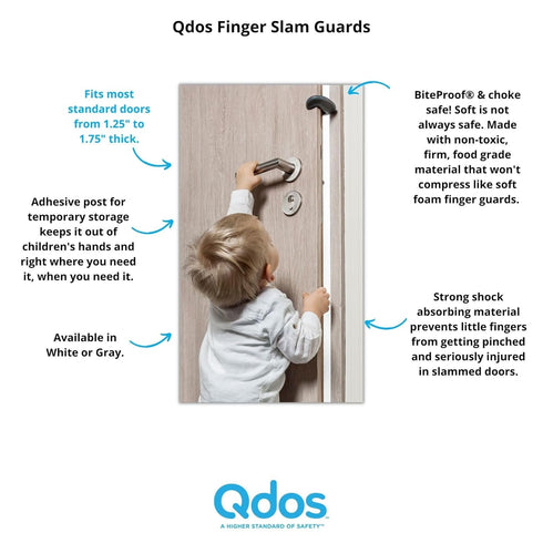 Qdos Safety Finger Slam Pinch Guard | Gray | Protect Fingers from Slamming Doors - Bite Proof & Choke Safe - Food Grade