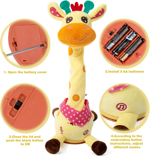 Dancing Giraffe Musical Toys, Recording and Repeating Plush Baby Toy for 6-12 Months, Singing Talking Developmental Toy