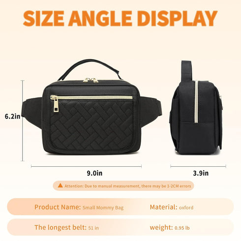 Small Diaper Bag with Portable Changing Pad, Crossbody Pack, Mini Fanny Pack for Baby Travel, Black