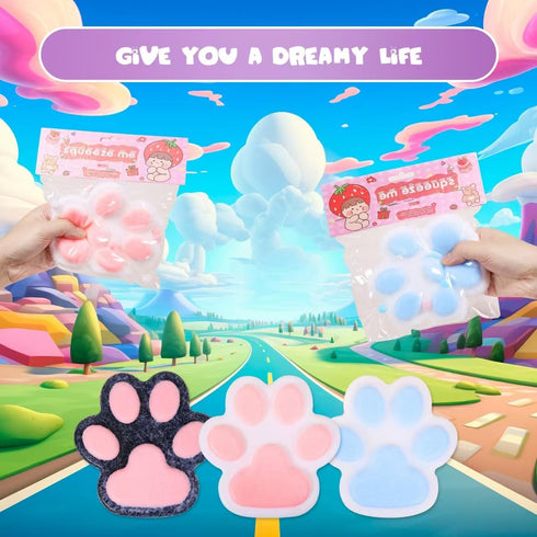 FauKait 1pcs 5.5in (1pcs 5.5in Pink Big Thin Squishy Cat Paw Squeeze Toys,Cute Kawaii Squishies,Cat Paw Fur Ball,Jelly