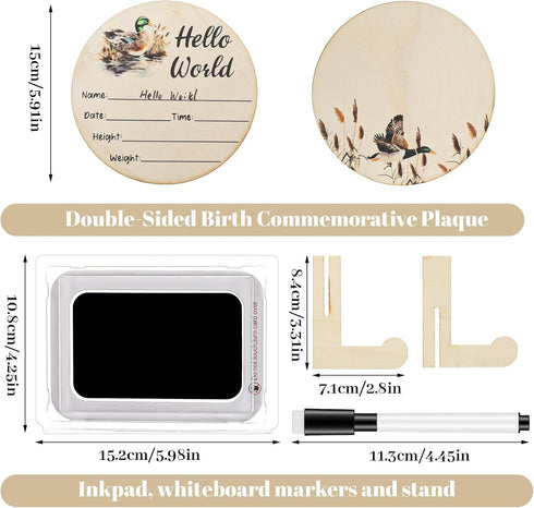 Tucnoeu Pen,5.9in Mallard Duck Baby Stuff, Duck Baby Announcement Sign with Marker Round Wooden Hello World Newborn