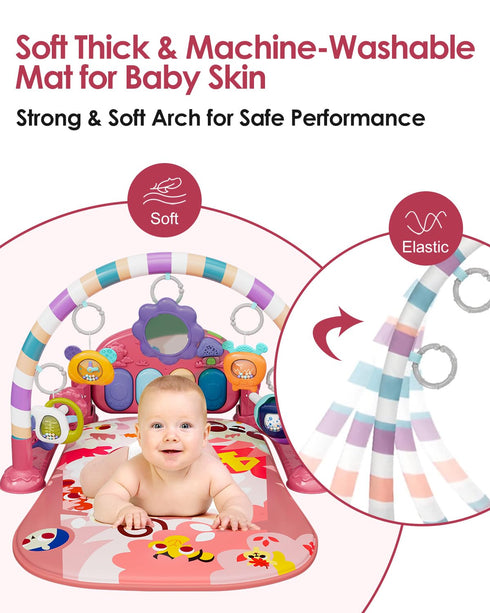 Tummy 5 0 3 6 9 12 dearlomum Baby Play Mat Gym, Funny Play Piano Time Activity Mat with Infant Sensory Toys, Music