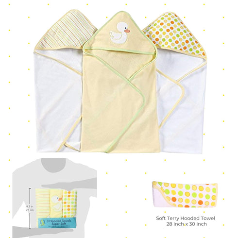 Set Set, Pack 3, Spasilk Hooded Towel for Newborn Boys and Girls, Soft Terry Towel of Yellow Duck