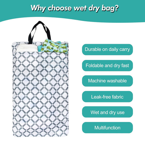 Grey Rhombus Reusable Hanging Wet Dry Diaper Bag
