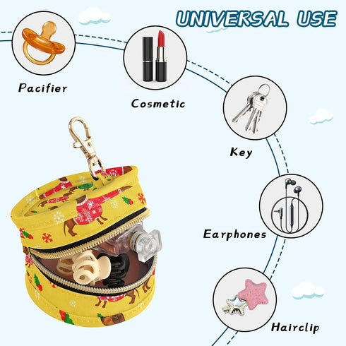 Christmas Dog Round Pacifier Storage Case with Zipper, Portable Pacifier Case for Travel, Diaper Bag & Purse, Pacifier
