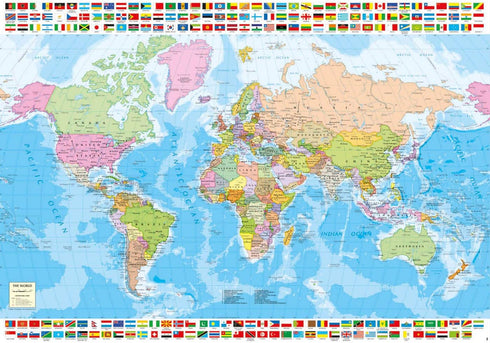 Educa - Political World Map 1500 Piece Jigsaw Puzzle with Puzzle Glue Included, Completed Image 33.5" x 23.5"