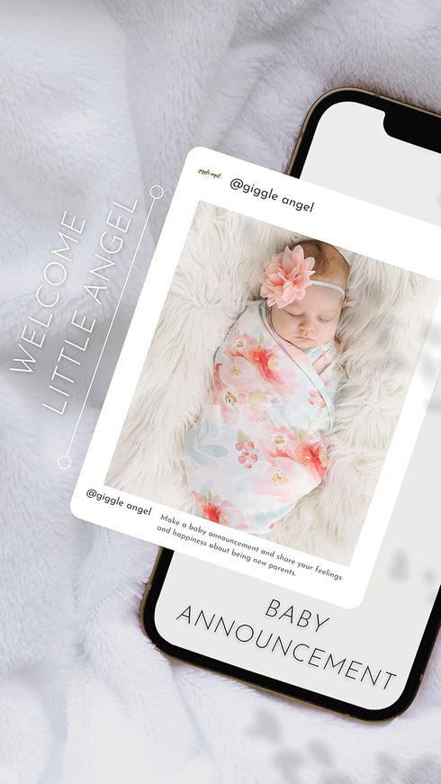 Baby Receiving Blanket Swaddle Blanket Infant Wrap with Matching Headband Beanie and Name Card (White and Pink)