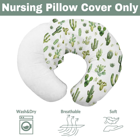 Watercolor Cactus Baby Nursing Pillow Covers for Boy Girl Green Cactus Leaves Nursery Pillowcase for Breastfeeding