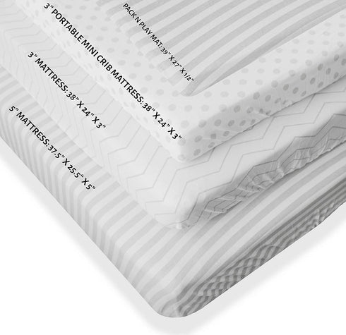 3 Pack Set 100% Pack NODNAL CO. Fitted Gray Mini Crib n Play Playard Portable Crib Sheets - OEKO-TEX Cotton Baby