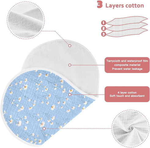 decor gift 4 Pack 22x11in Cotton Muslin Burp Cloth Breathable Daisy Flower Pastel Blue Baby spit up Cloth for Babies
