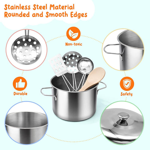 Hohosunlar Set, 38Pcs Sets Playset Kids Pretend Play Kitchen Accessories Stainless Steel Play Pots Pans for Kids, Toy