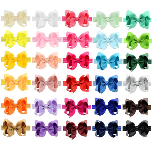 WillingTee Baby Girls 4.5 Inch Grosgrain Ribbon Boutique Hair Bows Headband, 30 Colors