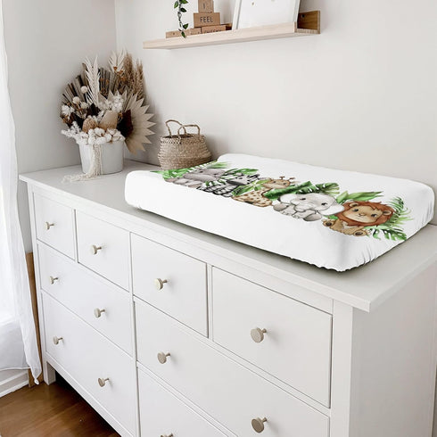Tropical Jungle Safari Animals Changing Pad Covers, Lion Elephant Giraffe Zebra Hippo, 32"x16" Soft Sheets