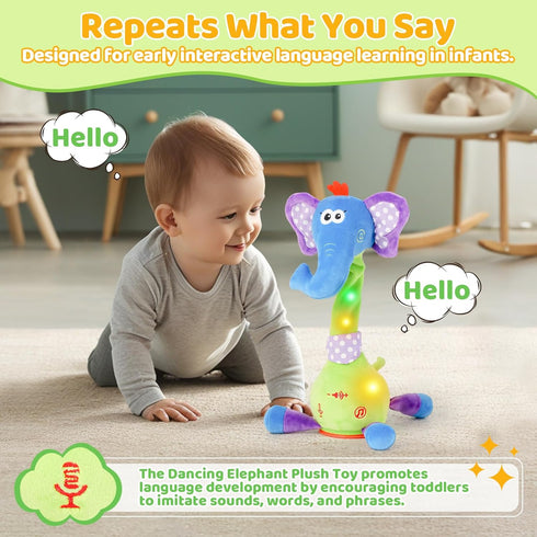 10 1-3 Dancing Talking Elephant Baby Toy, Elephant Stuffed Animal Interactive Toy, Repeating What You Say, Singing