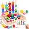 Montessori Wooden Lacing Beads Toys for 2-4 Year Olds, Sequencing & Stacking Block Toy with Storage Box
