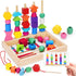 Montessori Wooden Lacing Beads Toys for 2-4 Year Olds, Sequencing & Stacking Block Toy with Storage Box