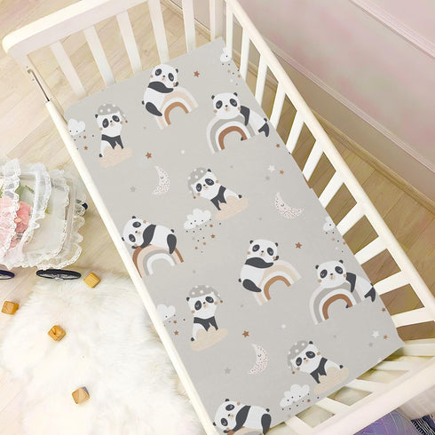 CaTaKu 28"x 52" Pandas Rainbows Clouds Mini Crib Sheets for Girls Boys Baby Mattress Sheets Fitted, Soft Toddler