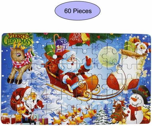 60 Piece Wooden Jigsaw Puzzle in an Box Merry Christmas Xmas Santa Claus Early Childhood Education Puzzle Wooden Cartoon Toys