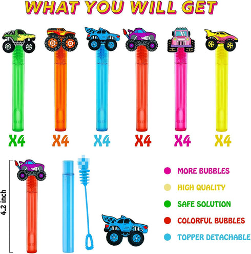 uoyoi Favors,24Pcs Monster Truck Party Car Bubble Wands for Kids,Cool Bubble Wand for Monster Truck Birthday Party
